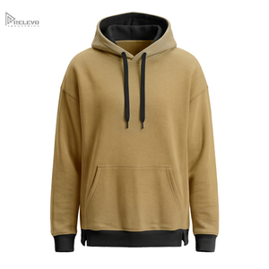 Custom Heavyweight 100% Cotton Fleece <b>Hoodie</b> Unisex Coral <b>Red</b> White Two Tone Pullover <b>Hoodie</b> Side Slits Drawstrings - Product Image 1