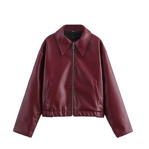 Chaqueta corta de piel sintética holgada Vintage de gran tamaño para mujer con cinturón, ropa de calle con cremallera para mujer, abrigo Retro para motociclista, prendas de vestir - Product Image 2