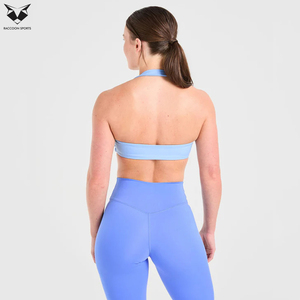 Soutien-gorge de sport simple à col halter pour femme, couleur bleu clair, nouvelle arrivée, meilleur vendeur, fabrication OEM/ODM à prix d'usine - Product Image 2