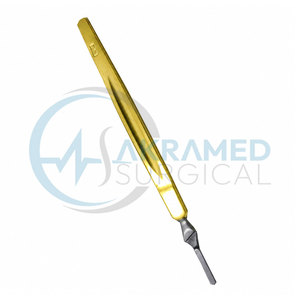 Manche de scalpel Premium Bard Parker n° 7 en acier inoxydable doré, certifié CE, instrument chirurgical ORL réutilisable - Product Image 2