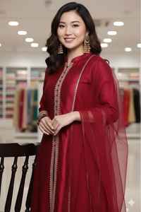 Indian Trendy Fashion for Women Long Banglory Silk With Embroidery Anarkali Kurti Gown With Dupatta <b>Wedding</b> Partywear Suit - Product Image 2