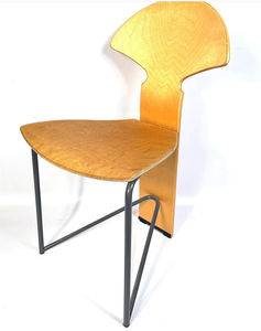 Designer Plywood Side <b>Chair</b> Unique Curved Backrest And <b>Industrial</b> Metal Base Restaurant And Office Furniture Direct Manufacture - Product Image 3
