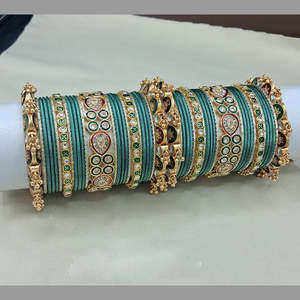 Gold Plated Ruby Crystal Pearl Meenakari Bridal <b>Bangles</b> <b>Set</b> - Product Image 1