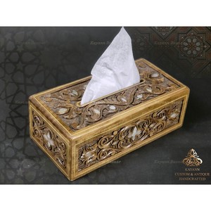 กล่องใส่กระดาษทิชชูไม้วอลนัทแกะสลักด้วยมือ - ลายอิสลาม ขายส่ง - Product Image 3