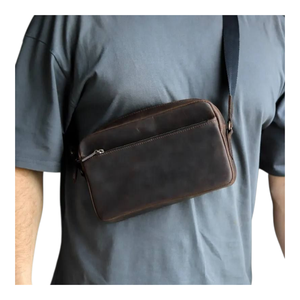 Brown Genuine Leather Vintage Chest Bag <b>Men</b> Portable Travel Large Capacity Cosmetic <b>Pouch</b> Durable Fittings - Product Image 1