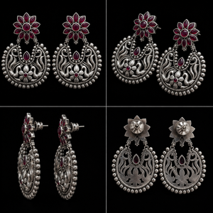 Wholesale Antique Silver Ruby Fashion <b>Earrings</b> | Indian Boho Dangle Drop <b>Earrings</b> From Rajasthan | Direct Factory Manufacturer - Product Image 2