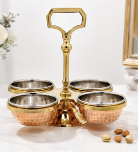 Soporte de Metal Premium con Cuatro Tazones y Asa, Decorativo para Servir Bocadillos, Frutos Secos, Dulces, para Mesa de Comedor y Decoración del Hogar - Product Image 4
