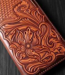 Cartera de Mano de Cuero Genuino Vintage Hecha a Mano, Color Sólido, Diseño Floral Bordado, Bolso Unisex, Accesorio de Uso Diario - Product Image 2