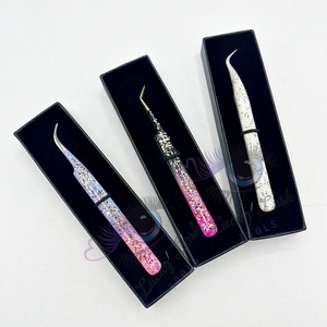 Pince à cils diamantée gratuite de marque privée pour dames pince à cils enduite de caoutchouc avec pince à épiler à pointe en fibre de volume droit - Product Image 5