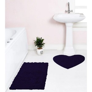 <b>Purple</b> Cotton <b>Bath</b> <b>Mat</b> Set Rectangle and Heart Shape Non-Slip Tufted for Home Bathroom Use - Product Image 4