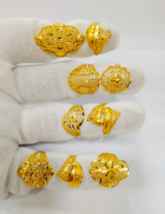 Luxury Turkish Solid 22K Gold Traditional Filigree Hollow Flower <b>Statement</b> <b>Ring</b> Set for Women Hall Mark Certified Wedding Ethnic - Product Image 2