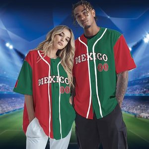 Maillot de baseball personnalisé du Mexique, chemise de sport latino à manches courtes avec boutons et drapeau mexicain pour nom et numéro d'équipe - Product Image 3