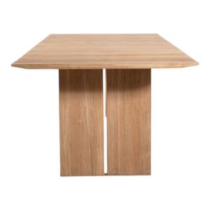Mesa de comedor moderna de madera de teca para exteriores, minimalista, rectangular, para jardín o patio, con tablero de listones y patas de pedestal para comedor. - Product Image 3