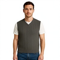Gilet pull sans manches en maille torsadée col en V pour homme, coupe ajustée, style décontracté preppy, grande taille, chaud pour l'hiver
