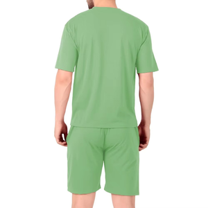 Ensemble t-shirt et short pour homme, prix bas, vert clair, tissu confortable et respirant, coton, fabriqué au Pakistan - Product Image 2