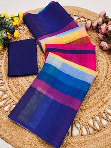Sari de Lino y Algodón Exclusivo de Primera Calidad con Hermoso Estampado Digital, Estilo Tradicional Indio y Pakistaní, para Bodas y Fiestas - Product Image 4