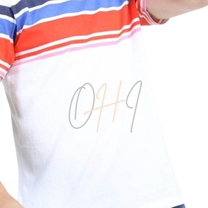 Men's White Short Sleeve T-Shirt Striped Sleeve Contrast Trim O-Neck Casual Breathable <b>Tie</b>-Dye Printed <b>Back</b> Design Oversized - Product Image 5