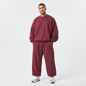 Conjunto Deportivo de Algodón para Hombre, Cuello Redondo, Manga Larga, Corte Holgado, Forro Polar, Ropa de Calle para Invierno, Bolsillos Laterales, Cierre con Cordón - Product Image 1