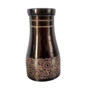 Pichet en cuivre pur de luxe, design floral gravé vintage, finition antique, fait main, récipient à eau ayurvédique en cuivre pour la maison - Product Image 1