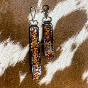 Nouveau porte-clés en cuir de bracelet usiné de couleur de luxe élégant ensemble porte-clés personnalisé-clé de voiture de cow-girl pince à clé Western - Product Image 2