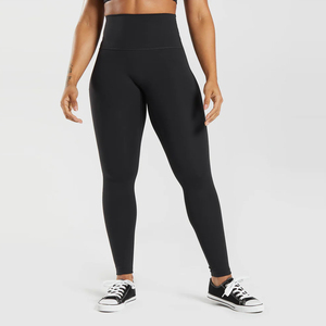 Leggings de yoga taille haute noirs unis, longueur intégrale, sans coutures, en Spandex et Nylon, séchage rapide, 220g - Product Image 1