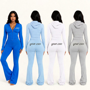 Conjunto Deportivo Personalizado al por Mayor para Mujer, Chaqueta con Cierre y Pantalones Acampanados, Dos Piezas, Ropa Deportiva de Moda - Product Image 5