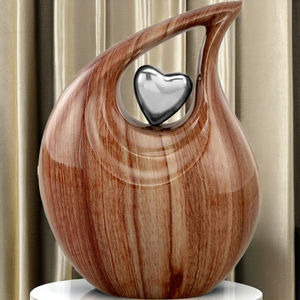 Wooden Color Teardrop Shaped Metal Cremation Urn for Adult Ashes | Modern <b>Memorial</b> Urn Manufacturer - Product Image 3