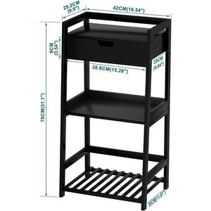 Scaffale a 3 livelli in bambù per bagno, comodino con ripiani aperti e libreria, tavolino porta piante con cassetto per riporre oggetti - Product Image 2