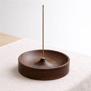 Porte-encens en bois de luxe, rond, avec récupérateur de cendres, minimaliste, pour la méditation, brûleur d'encens, décoration d'intérieur, brûleur d'aromathérapie - Product Image 1
