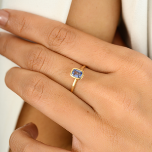 14K Solid Gold Blue Sapphire Halo Eternity Wedding <b>Ring</b> <b>Resizable</b> - Product Image 1