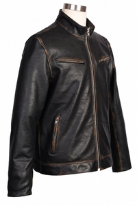 Blouson moto en cuir véritable pour homme, col rabattable, fermeture éclair, couleur unie, vêtement d'extérieur d'hiver, coupe classique, imperméable et respirant - Product Image 2
