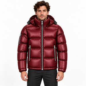 Blouson matelassé brillant pour homme, manteau d'hiver à capuche, vêtement d'extérieur rembourré, col montant, poches zippées, style décontracté urbain pour temps froid - Product Image 4