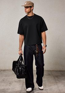 T-shirt décontracté noir à manches courtes OEM personnalisé, vente en gros, couleur unie, coton, haute qualité, streetwear d'été, fabricant - Product Image 5