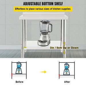 Heavy Duty 36 X 24 X 35 Inch Stainless Steel <b>Prep</b> <b>Table</b> 440lbs Load Capacity Commercial <b>Kitchen</b> Worktable Adjustable Backsplash - Product Image 4