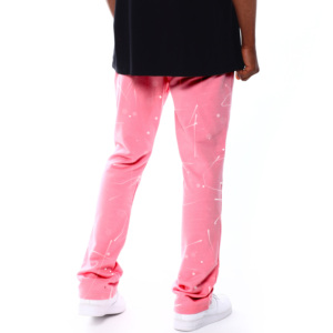 <b>Men's</b> Pink Sweatpants <b>White</b> Letter Print Elastic Waist Drawstring Casual Fit Midweight Knitted Fabric 100% Cotton Worsted Fabric - Product Image 4