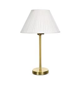 Lámpara de Mesa Moderna de Latón con Pantalla de Tela Blanca, Luz Cálida, para Uso Residencial - Product Image 1