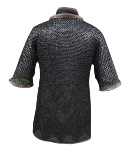 Camisa de malla metálica hecha a mano con ribete de cuero, acero dulce, anillos planos remachados, manga completa, armadura de caballero, recreación histórica - Product Image 5