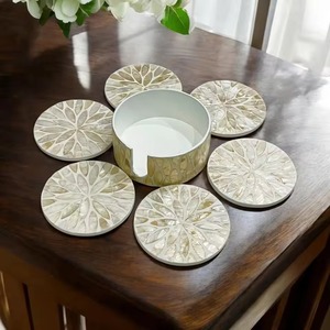 REHMAN CRAFT Modern Handmade Iridescent Petal MDF <b>Drink</b> <b>Coasters</b> with Storage Caddy 9cm Diameter 3mm Thickness - Product Image 2