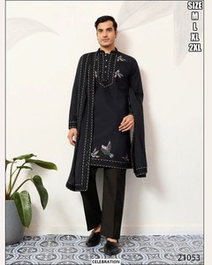 Kurta Tradicional para Hombre, Bordada, Color Marrón Rajwadi, de Secado Rápido, Corte Regular, para Fiestas y Bodas, para Todas las Temporadas - Product Image 3