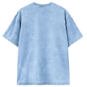 T-shirt en coton oversize bleu clair délavé vintage avec logo brodé sur la poitrine, tee-shirt unisexe streetwear - Product Image 2