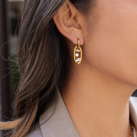 Boucles d'oreilles double anneau en acier inoxydable plaqué or avec zircon, très tendance