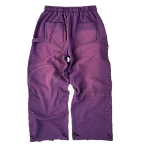 Joggers Streetwear en molleton de coton vieilli, style vintage délavé au soleil, coupe évasée, OEM - Product Image 3