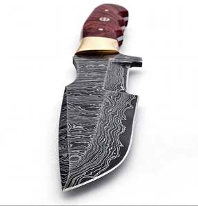 Cuchillo utilitario pesado de acero de Damasco hecho a mano con mango de madera de púrpura intenso y pomo de latón, herramienta artesanal - Product Image 2