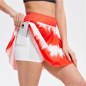 Jupe mini trapèze tie-dye rouge et blanc pour femme, taille élastique, style sportif respirant, tissu satiné, collection été 2026 - Product Image 3