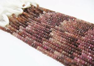 Cadena de cuentas facetadas de turmalina rosa natural, forma rondelle, 14 pulgadas de largo - Product Image 4
