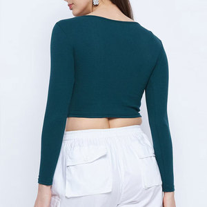 T-shirt court à manches longues pour femme, prix bas, abordable, de qualité supérieure, en coton et polyester, très vendu - Product Image 3