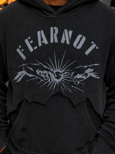 Men's <b>Black</b> Hooded <b>Sweatshirt</b> Oversized Knitted Regular Sleeve Front Logo Casual Autumn Wear - Product Image 5