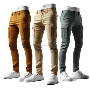 Pantalones Cargo de algodón Premium para hombre, pantalones ajustados con múltiples bolsillos, cintura media, cierre frontal plano con cremallera, ropa de calle, diseño OEM - Product Image 3