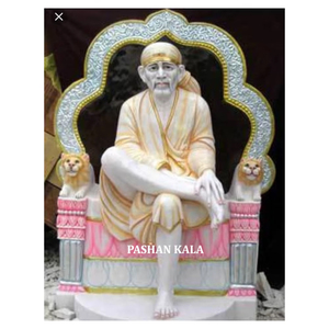 Statue de Lord Sai Baba en magnifique marbre blanc, en position assise, travail artisanal étonnant pour la décoration de la maison et du temple, pour la vénération. - Product Image 1