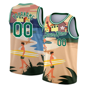 เสื้อบาสเก็ตบอลสั่งทำพิเศษ พิมพ์ลายเต็มตัว ดีไซน์ชายหาดและโต้คลื่น แบบยูนิเซ็กซ์ แขนกุด ระบายอากาศได้ดี ผลิตจากโพลีเอสเตอร์ ซับลิเมชั่น เสื้อผ้ากีฬาฤดูร้อน - Product Image 1